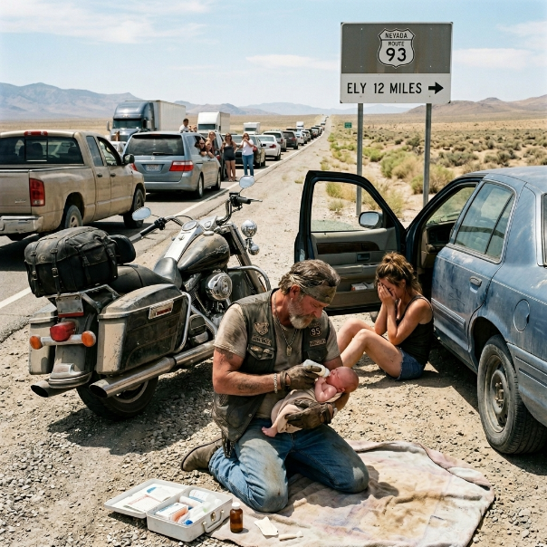 A BIKER stops on a LONELY desert highway to save a DYING infant, but as a trooper arrives, he discovers the HIDDEN, heart-wrenching TRAGEDY behind the man’s mysterious gear. WILL THIS OLD MAN EVER FIND THE PEACE HE SO DESPERATELY SEEKS?