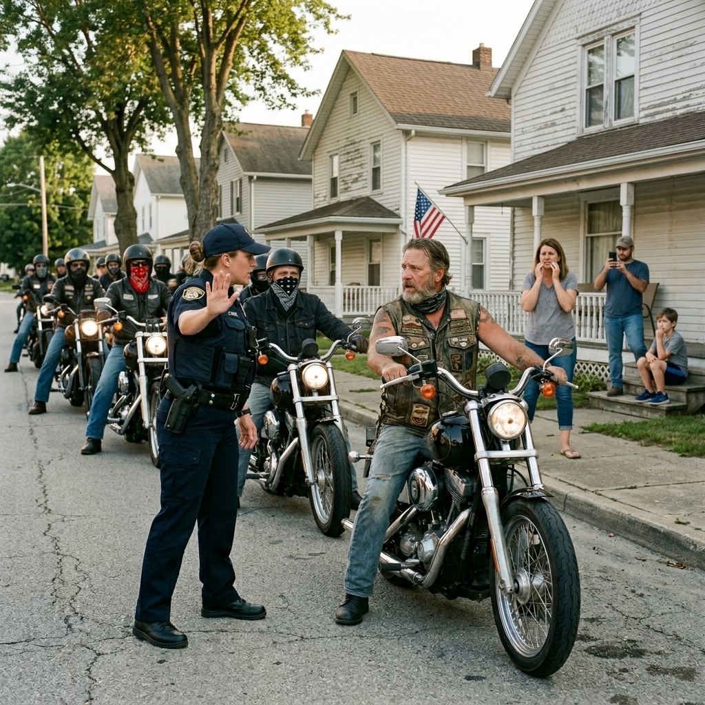 WHOLE STORY: The sheriff stopped the biker in the center of Maple Street and asked why twenty riders were covering their faces while