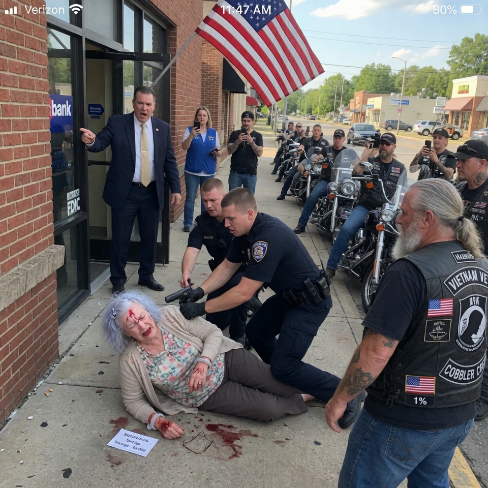 I WENT TO THE BANK FOR MY GRANDSON’S COLLEGE FUND — THE MANAGER LIED AND COPS DRAGGED ME AWAY — BUT EVIL PLAN HAD NO RESULT WHEN BIKER GANG SURROUNDED SQUAD CARS. WHAT DARK CRIMES WAS MANAGER HIDING?