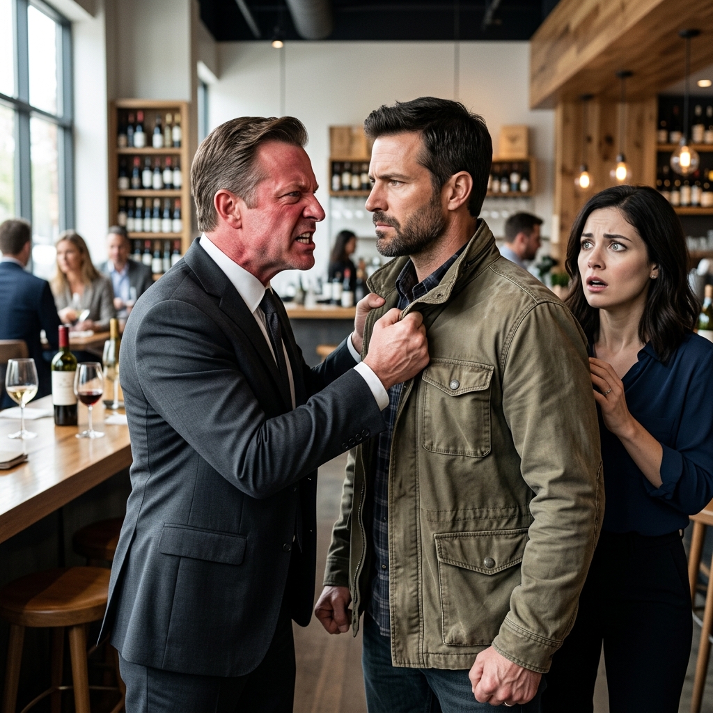 WHEN AN ARROGANT MILLIONAIRE EXECUTIVE PUBLICLY HUMILIATED A QUIET NIGHT JANITOR AT A FANCY COLUMBUS WINE BAR, HE THOUGHT HE HAD THE UPPER HAND — UNTIL HE AGGRESSIVELY GRABBED THE MAN’S WORN-OUT JACKET — WILL THIS CRUEL BULLY EVER RECOVER FROM THE SHOCKING CONSEQUENCES?