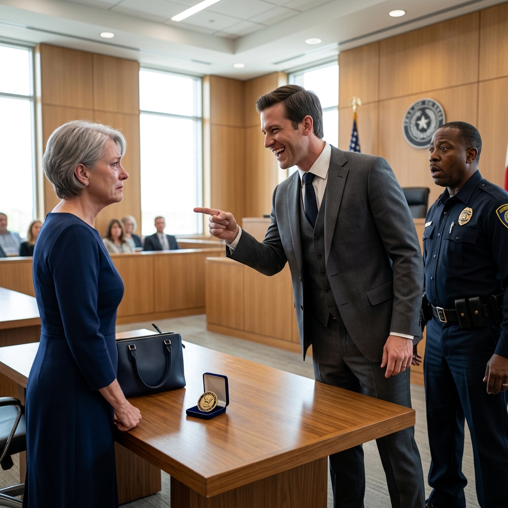 MY ARROGANT STEPSON AND HIS EXPENSIVE LAWYER LAUGHED WHEN I WALKED INTO THE TEXAS COURTHOUSE IN MY DINER WAITRESS UNIFORM, ACCUSING ME OF MANIPULATING MY LATE HUSBAND. THEY THOUGHT I WAS DEFENSELESS—BUT WHAT HAPPENED WHEN THE JUDGE SAW MY FILE?