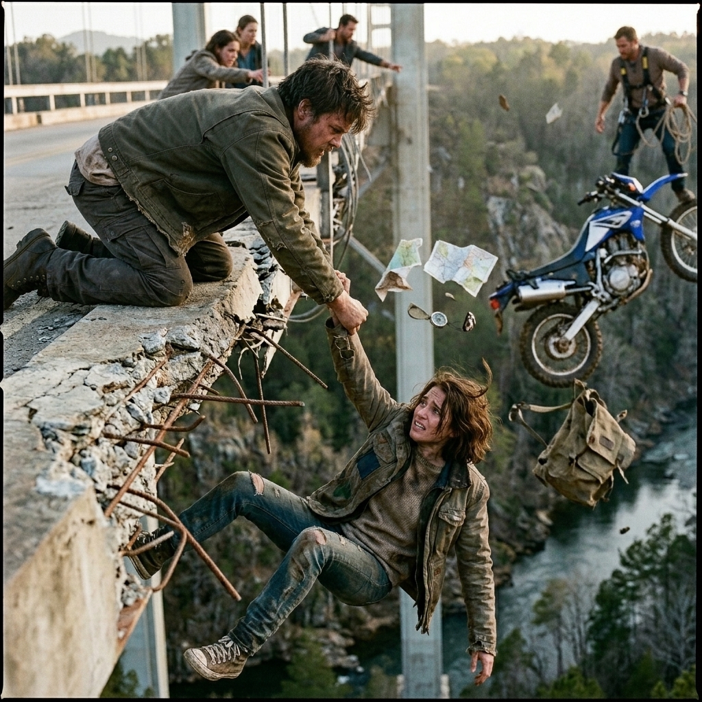 WHOLE STORY: The GIRL who TRUSTED a stranger will soon DISCOVER the MECHANIC is more than grease and CALLUSES. She HUNG over the river, her jacket TEARING, her father’s EYES wild