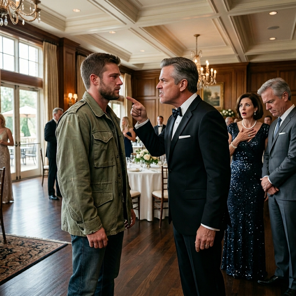 HE WORE A NAMELESS, FADED OLIVE JACKET TO THE MOST EXCLUSIVE GALA IN TEXAS — IGNITING A BRUTAL CONFRONTATION WITH THE BILLIONAIRE WHO STOLE HIS FAMILY’S RANCH. BUT WHEN THE HONOR GUARD ARRIVED, EVERYONE FROZE. WHO WAS HE REALLY?