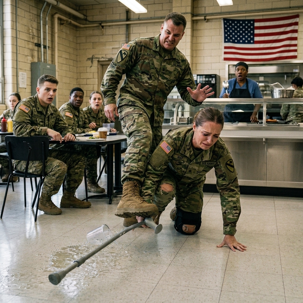 WHOLE STORY: The PRIVATE who PICKED up that crutch just CHANGED the entire balance of power. He FELL to the tile, his crutch KICKED away, while Briggs LAUGHED and the room WATCHED