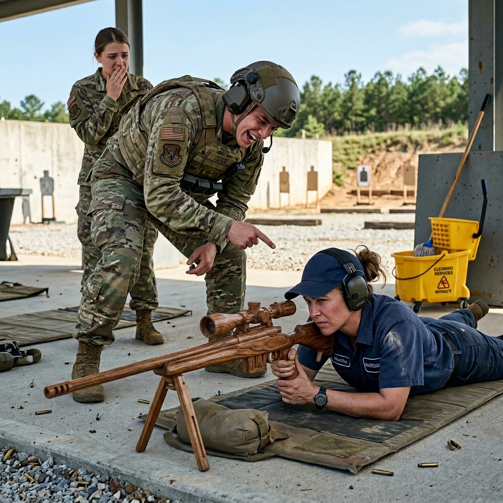 THE ARROGANT RECRUITS LAUGHED WHEN THE BASE JANITOR SET UP ON THE FIRING LINE — BUT THEN SHE DROPPED 10 TARGETS IN 18 MINUTES WITH A PRECISION RIFLE — WHO IS THE MYSTERIOUS WOMAN AND WHAT EXACTLY IS HER REAL STORY?