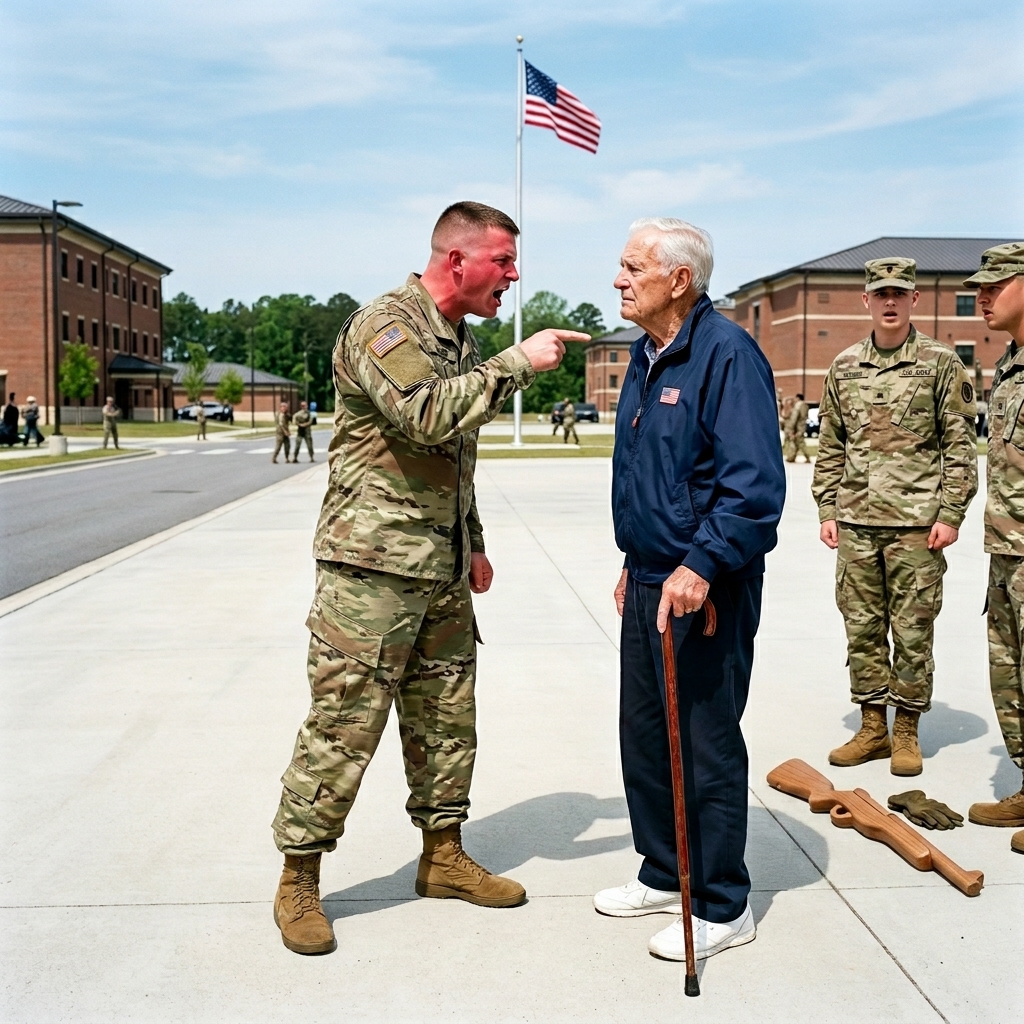 THE ARROGANT DRILL INSTRUCTOR SCREAMED AT MY TERRIFIED GRANDSON FOR DROPPING HIS RIFLE ON THE PARADE DECK, BUT HE HAD NO IDEA THE FRAIL OLD MAN WATCHING FROM THE BLEACHERS WAS ABOUT TO MAKE EVERY MARINE FREEZE?