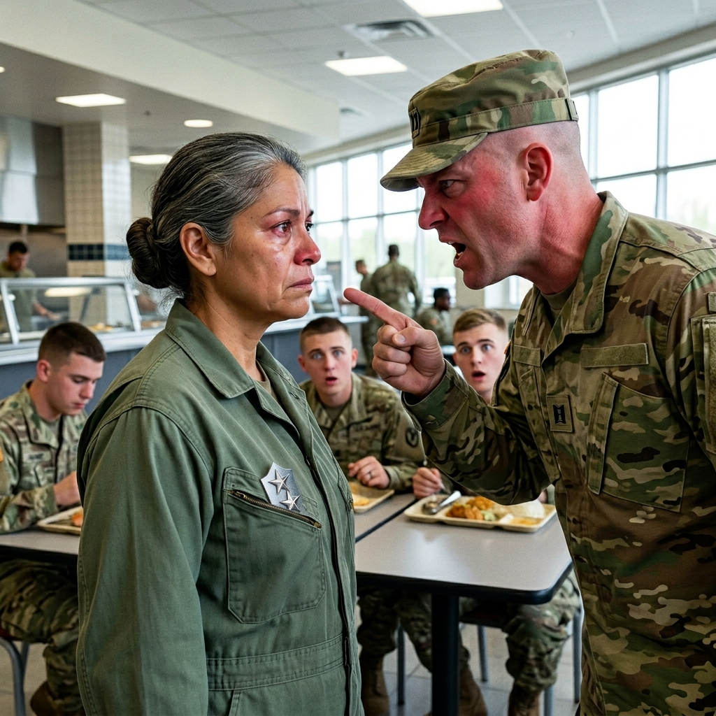 AN ARROGANT ARMY CAPTAIN PUBLICLY SLAPPED A LOWLY MESS HALL JANITOR ACROSS THE FACE FOR DISRESPECT — BUT HE HAD NO IDEA THE WOMAN HE JUST HUMILIATED WAS ACTUALLY AN UNDERCOVER TWO-STAR GENERAL. WILL THIS COST HIM HIS ENTIRE MILITARY CAREER?