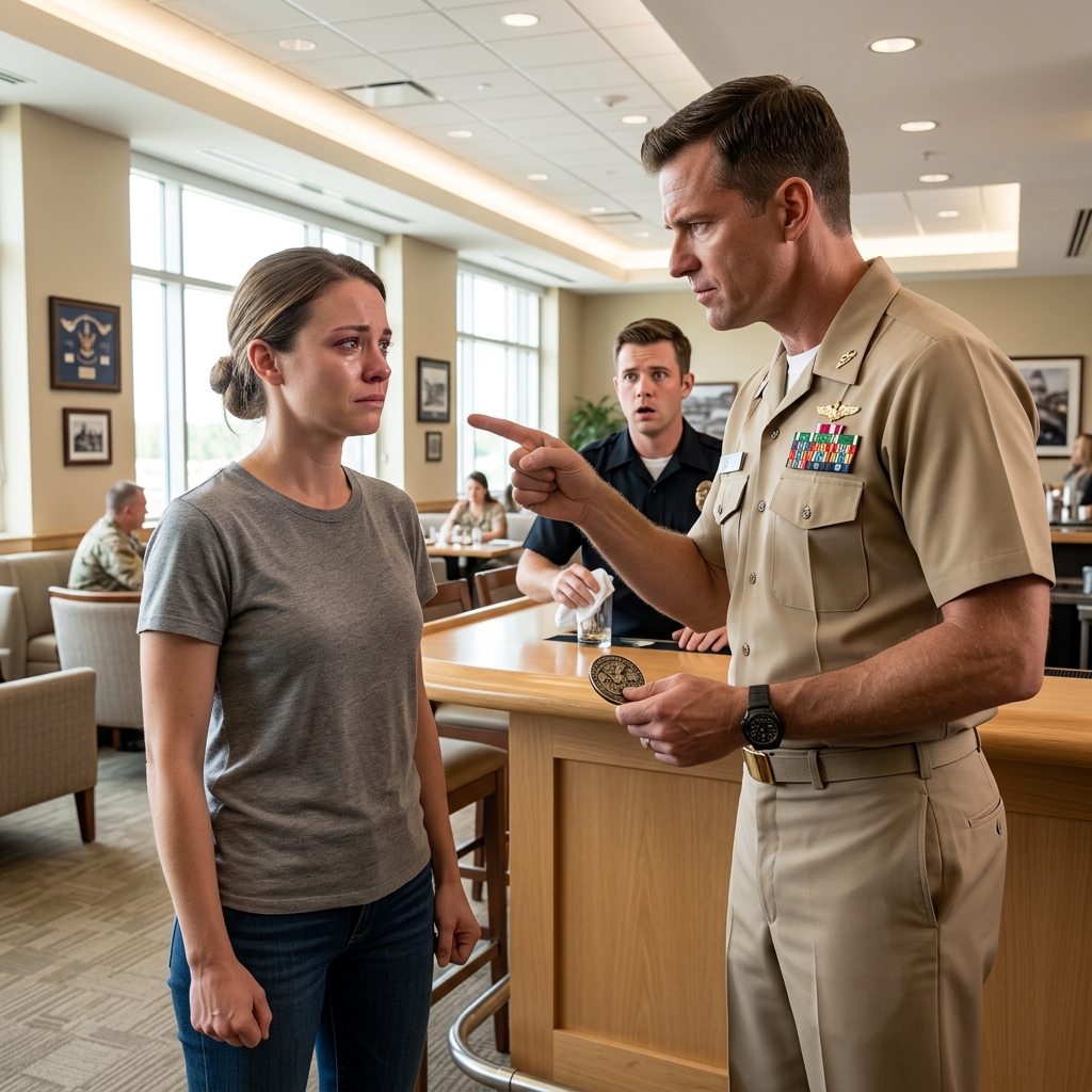 THE ENTITLED NAVY SEAL CAPTAIN PUBLICLY HUMILIATED A QUIET EMT IN FRONT OF THE ENTIRE BAR AND DEMANDED HER ARREST FOR STOLEN VALOR — BUT WHEN HE RIPPED THE CLASSIFIED CHALLENGE COIN FROM HER NECK, WHAT TOP SECRET TRUTH DID HE UNCOVER?