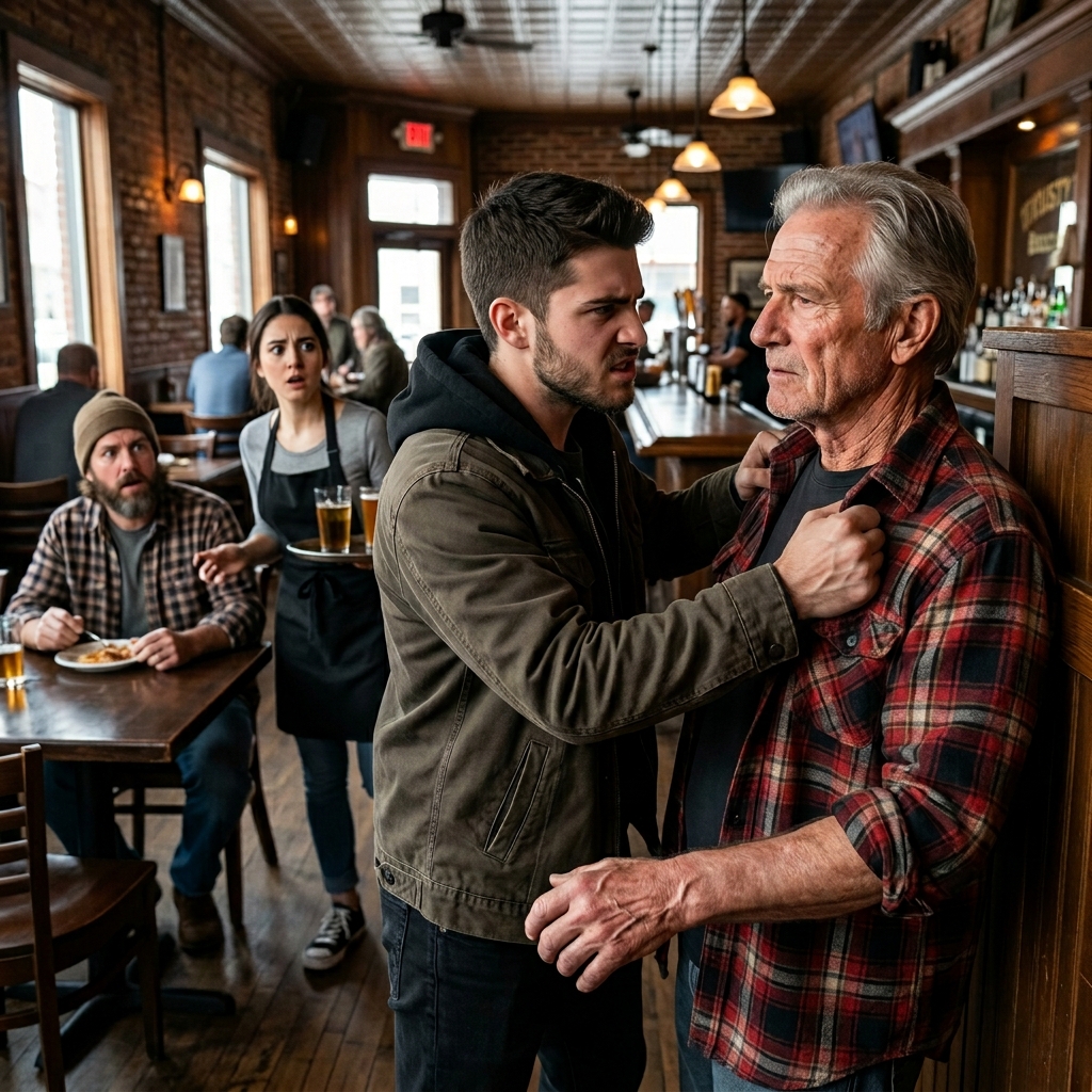 THIS ARROGANT YOUNG NAVY SEAL TRIED TO KICK A 72-YEAR-OLD MAN OUT OF HIS FAVORITE BAR BOOTH — UNTIL THE BARTENDER SAW THE CIRCULAR BURN SCAR ON HIS WRIST AND IMMEDIATELY CALLED THE BASE ADMIRAL. WHO IS THIS OLD MAN?