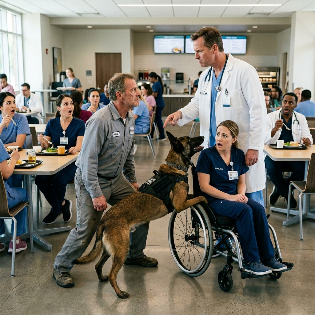 A CRUEL HOSPITAL BOSS PUBLICLY HUMILIATED A DISABLED JANITOR FOR BRINGING A DOG NEAR A PARALYZED PATIENT — BUT HE DIDN’T KNOW HE WAS MESSING WITH A FORMER TIER ONE NAVY SEAL WHO WAS ABOUT TO TEACH HIM A BRUTAL LESSON — WHAT HAPPENED NEXT?