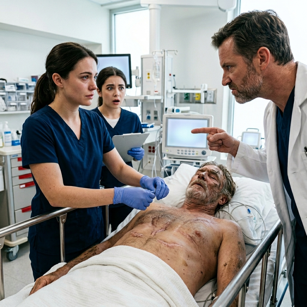 THE ELITIST DOCTOR DISMISSED THE BATTERED HOMELESS MAN AS JUST ANOTHER DRUNK OFF THE HIGHWAY. HE DIDN’T EXPECT A LOWLY ER NURSE TO SNAP TO ATTENTION AND EXPOSE THE MUDDY PATIENT’S TRUE IDENTITY. READY FOR THE ULTIMATE REVERSAL?