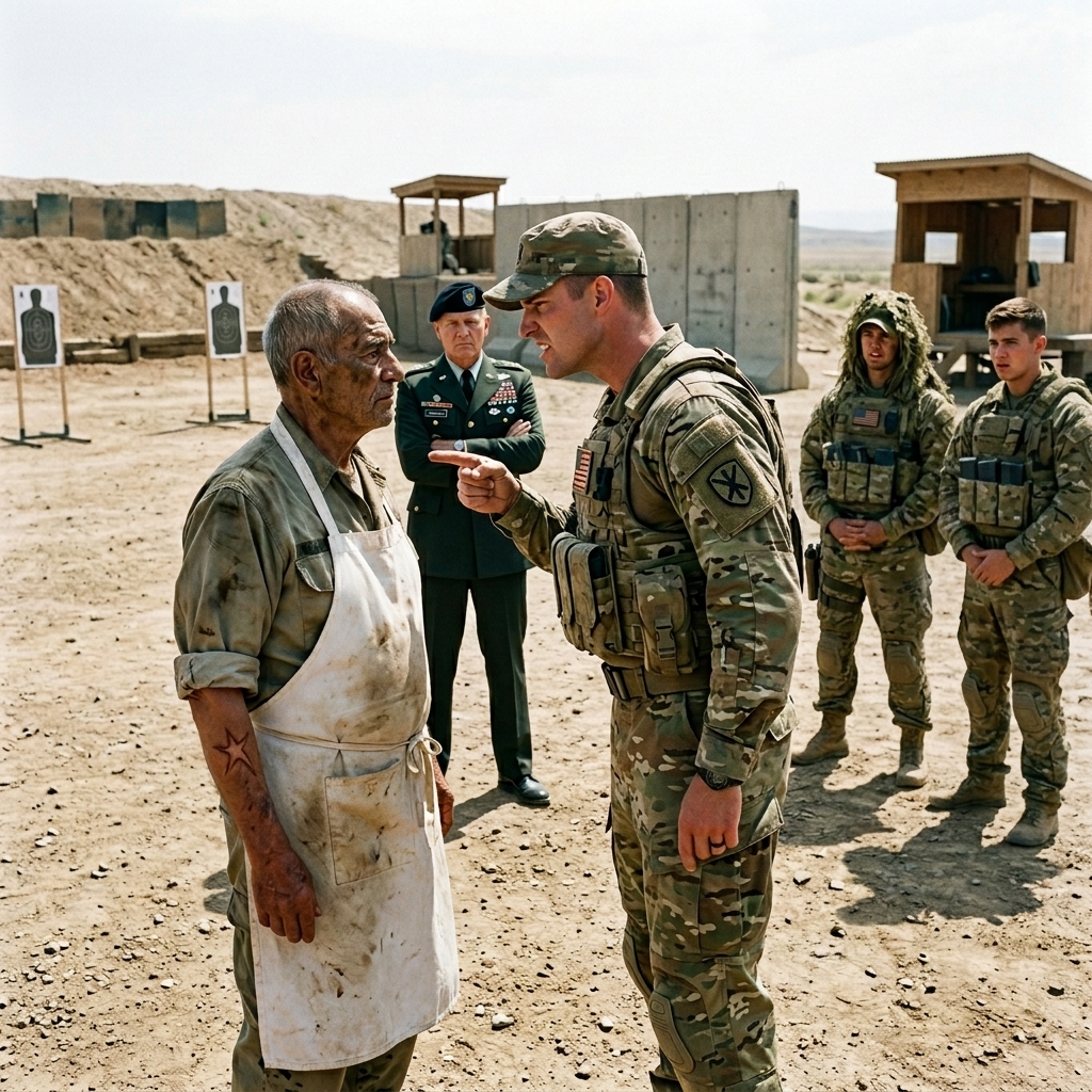 YOUNG SOLDIERS MERCILESSLY MOCK AN ELDERLY WORKER IN A GREASE-STAINED APRON AFTER HE INTERRUPTS THEIR CLASSIFIED DRILL. THEY THOUGHT HE WAS JUST A SENILE CIVILIAN, BUT THEY ARE ABOUT TO LEARN A DEVASTATING LESSON ABOUT RESPECT. WHO IS HE REALLY?