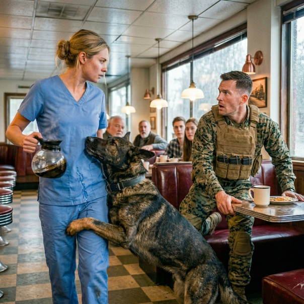 My battle-hardened K9 SURVIVED three deployments, but he just SURRENDERED to a small-town diner WAITRESS.