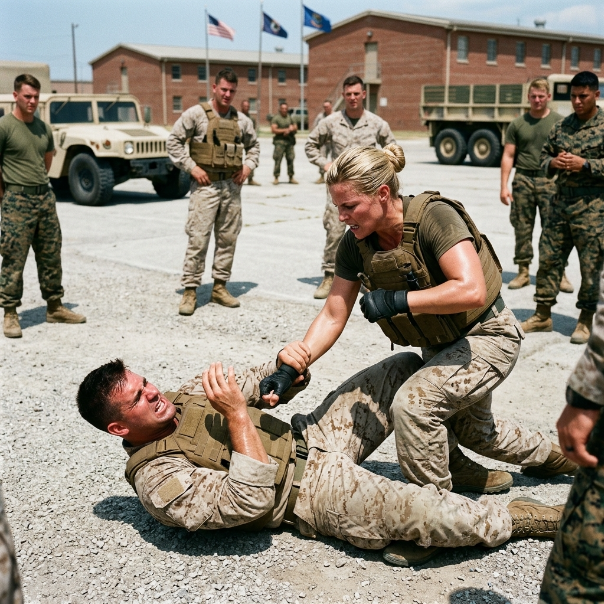 HE RIPPED THE RUBBERIZED TRAINING KNIFE FROM THE DRONE, ROARING ABOUT BRUTE FORCE, WHILE I SILENTLY WATCHED HIS MISTAKES.  Gunnery Sergeant Rex Thorne was a bonfire of a man, dominating the center of the Crucible.