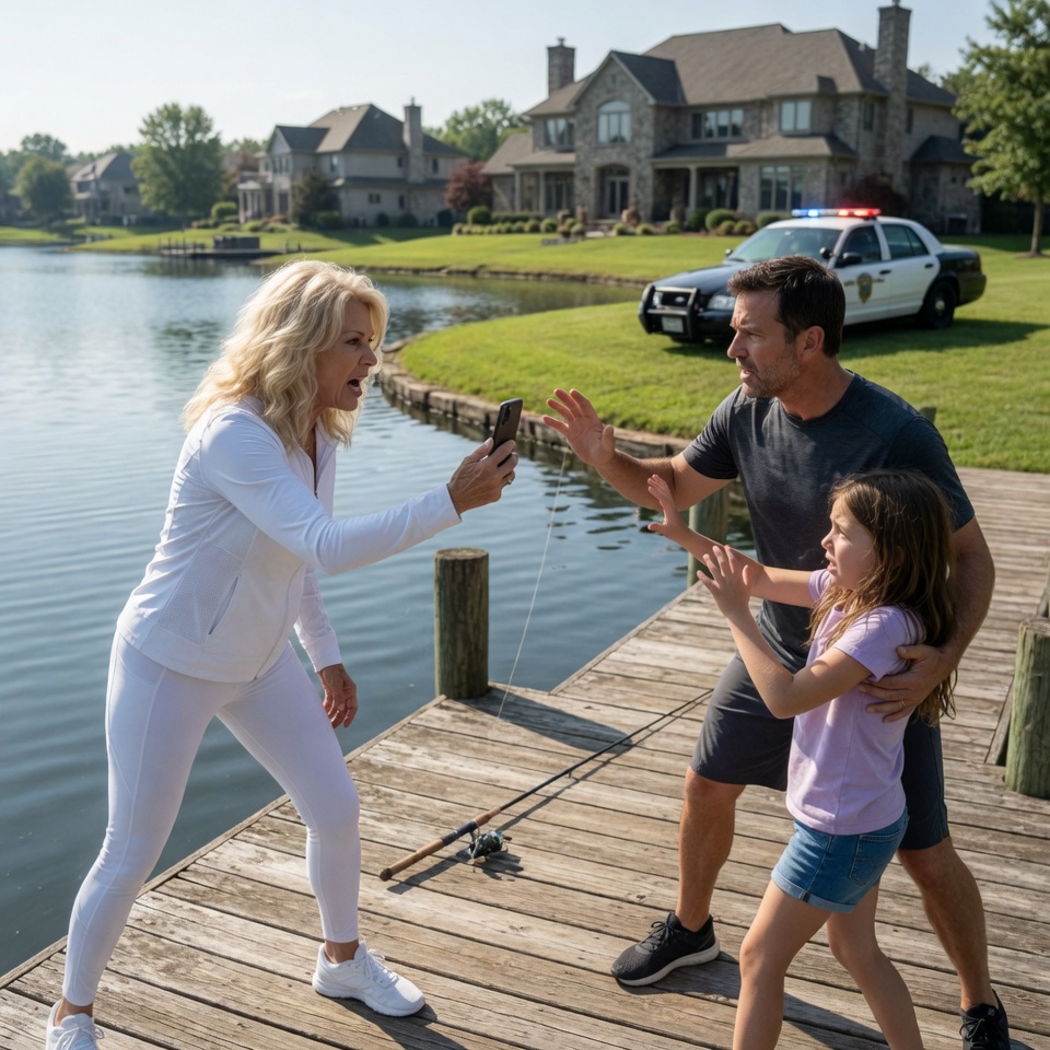 My wealthy neighbor called the police on my 9-year-old daughter for fishing on our own property. She demanded I pay her illegal neighborhood fees or face the consequences. But she had no idea I secretly owned the very road her mansion was built on.