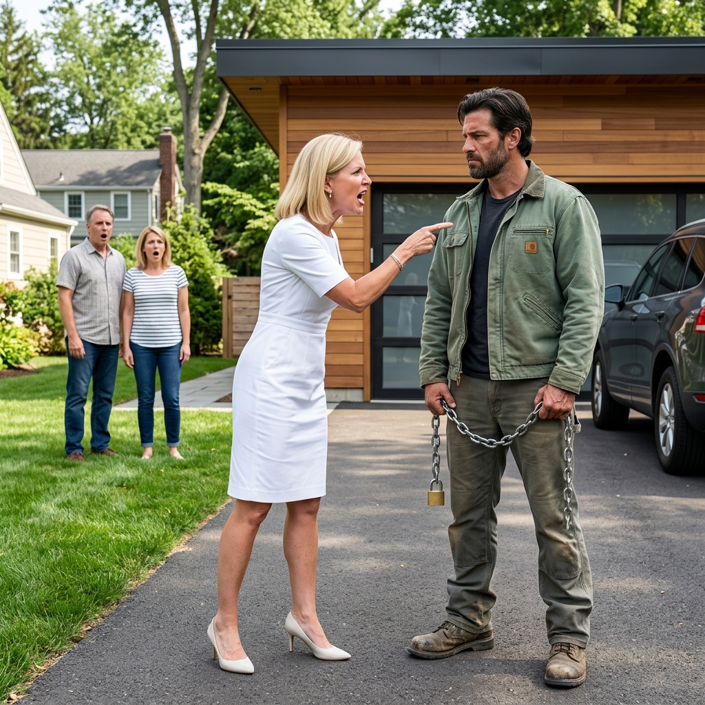 THE ENTITLED HOA PRESIDENT BUILT A $75,000 LUXURY GARAGE ON MY LAND BECAUSE SHE THOUGHT I WAS JUST A DUMB HANDYMAN — BUT WHEN I LOCKED HER OUT ON RIBBON-CUTTING DAY, SHE LEARNED THE SHOCKING TRUTH ABOUT MY PAST. WHAT HAPPENED NEXT?