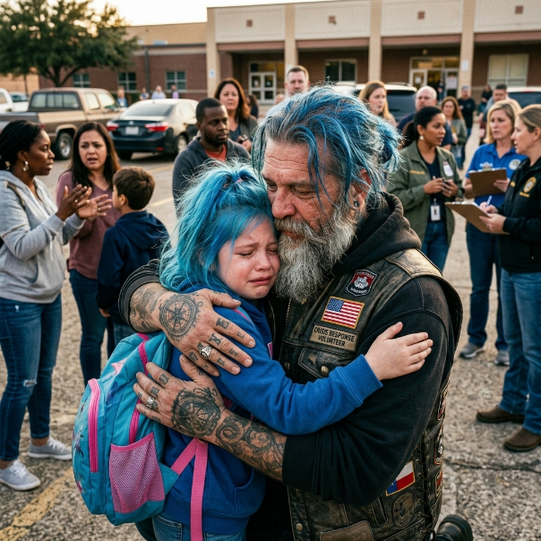 A 290-pound biker in full leathers walked into my salon, sat in my pink chair, and demanded I dye his hair the most ridiculous, electric shade of blue I owned. I thought he was losing a bet, but when he looked at me with tears in his eyes and whispered, “I need it to match my daughter’s,” my heart completely stopped.