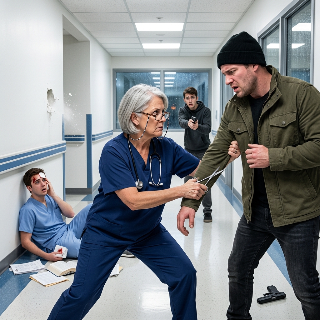 “WHEN COWARDLY ARMED ROBBERS TARGETED A QUIET URGENT CARE CLINIC, THEY THOUGHT THE ELDERLY NURSE WOULD BE THEIR EASIEST VICTIM — BUT THE ‘GRANDMA’ IN OVERSIZED SCRUBS HAD A SILVER STAR IN HER CLOSET AND A DECADE OF COMBAT TRAINING IN HER BLOOD — THE REVERSAL WAS BRUTAL”