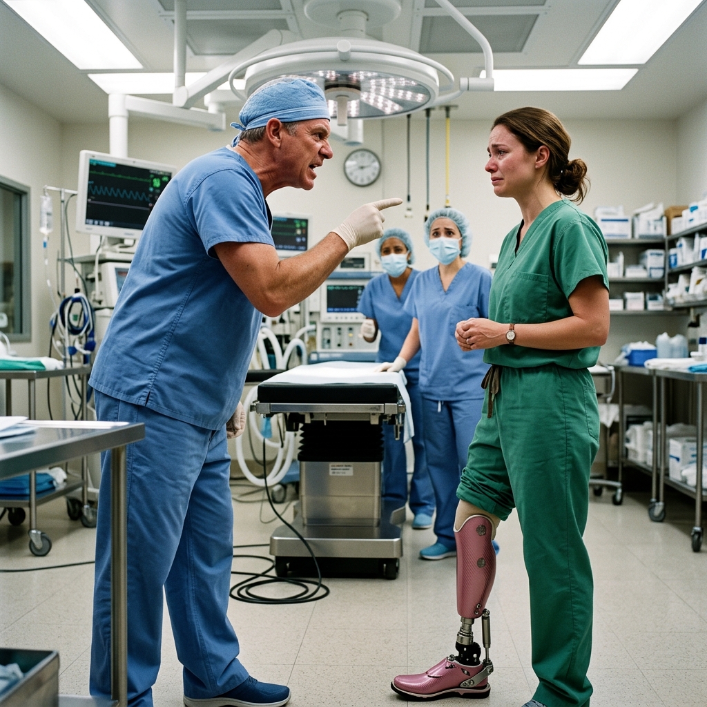 THE ARROGANT DOCTOR BLAMED HIS SURGICAL MISTAKE ON THE DISABLED VETERAN NURSE—BUT HE DIDN’T REALIZE MY LEG WAS BUILT FOR COMBAT TRIAGE. HOW DID THIS CONFRONTATION END?