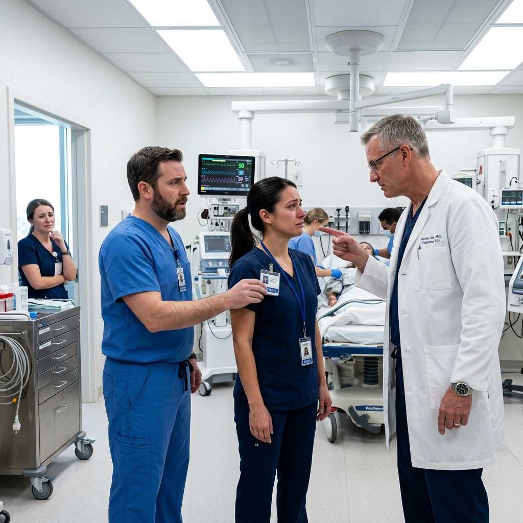 THE ARROGANT SURGEON CALLED SECURITY TO HAVE THE “DISRESPECTFUL” NURSE PHYSICALLY REMOVED FROM HIS TRAUMA BAY. FORTY MINUTES LATER, FEDERAL AGENTS ENTERED THE SAME HOSPITAL AND HANDCUFFED SOMEONE ELSE ENTIRELY.