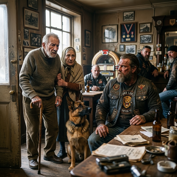 “This ain’t a church social, old man—get out before you get hurt,” a voice growled as I stood there, holding my dying wife’s hand, dripping rainwater onto the floor of the most feared clubhouse in the state. We were desperate, freezing, and had nowhere else to turn, but standing in front of twenty bikers who were busy beating each other half to death, I realized we were in even more danger than I thought. I didn’t back down; I looked directly at the man with “President” on his jacket and asked the only question that mattered: “My wife is sick, we have nowhere to go—can we please just rest here?” The room went dead silent, the violence paused, and for a moment, I thought I’d made the biggest mistake of my life.