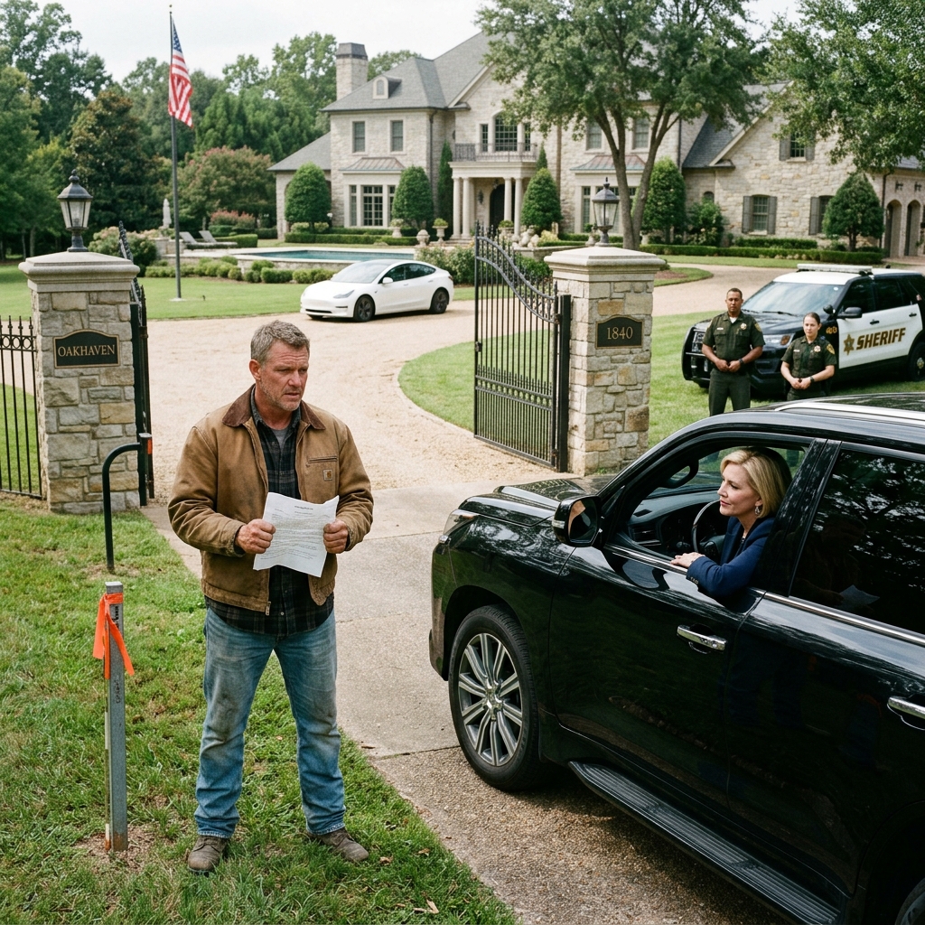 “THIS DIVORCED SURVEYOR CAME HOME TO FIND HIS 5 ACRES REPLACED BY A MANSION WITH A TESLA IN THE DRIVEWAY — THE WOMAN WHO STOLE IT LEARNED A HARD LESSON ABOUT FRAUD AND FORGERY”
