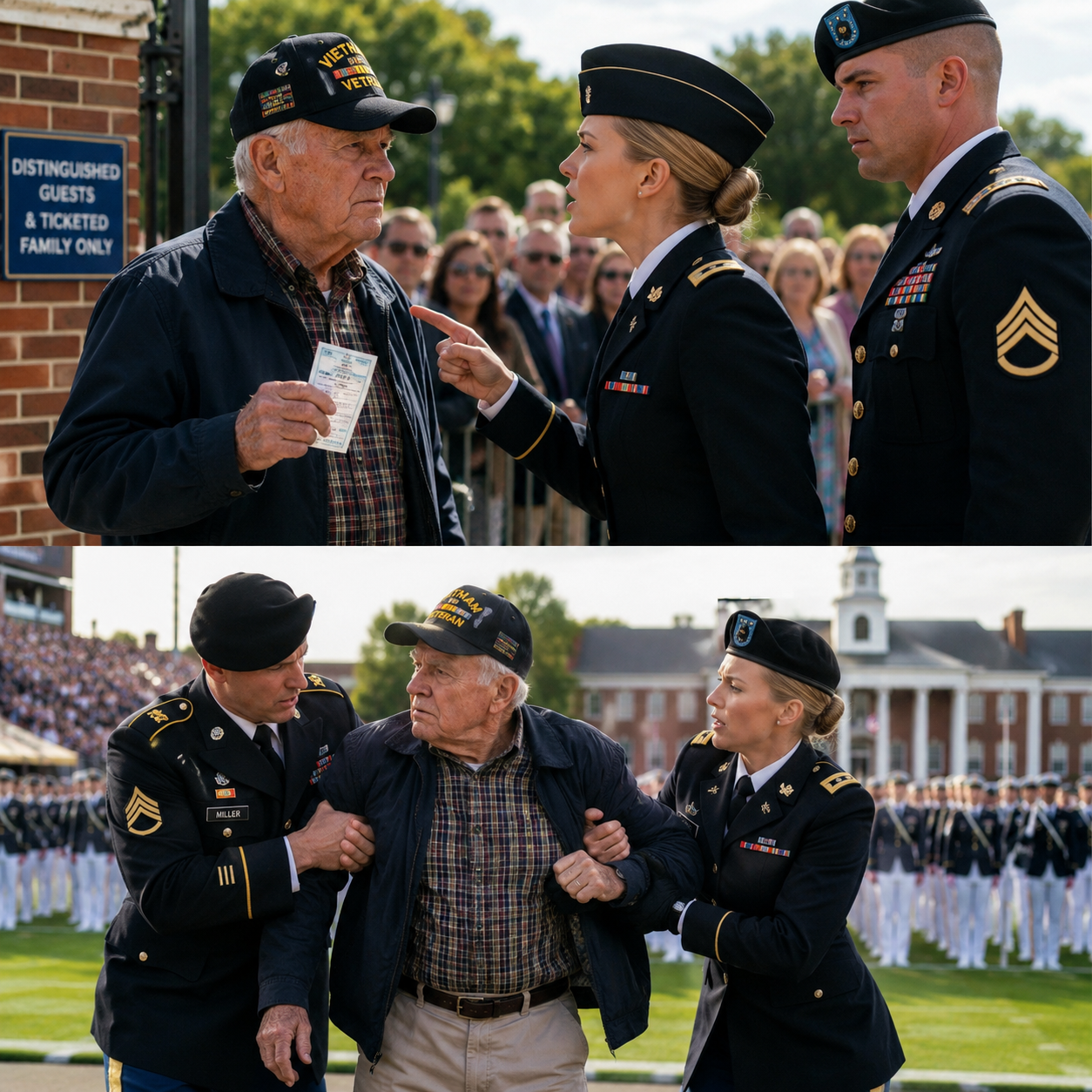 My Stepmom Called Military Police on My Grandpa at My Brother’s Commissioning, Saying He Was “Unstable”—Then a Four-Star General Saw the Tattoo on His Arm and Everything Went Silent