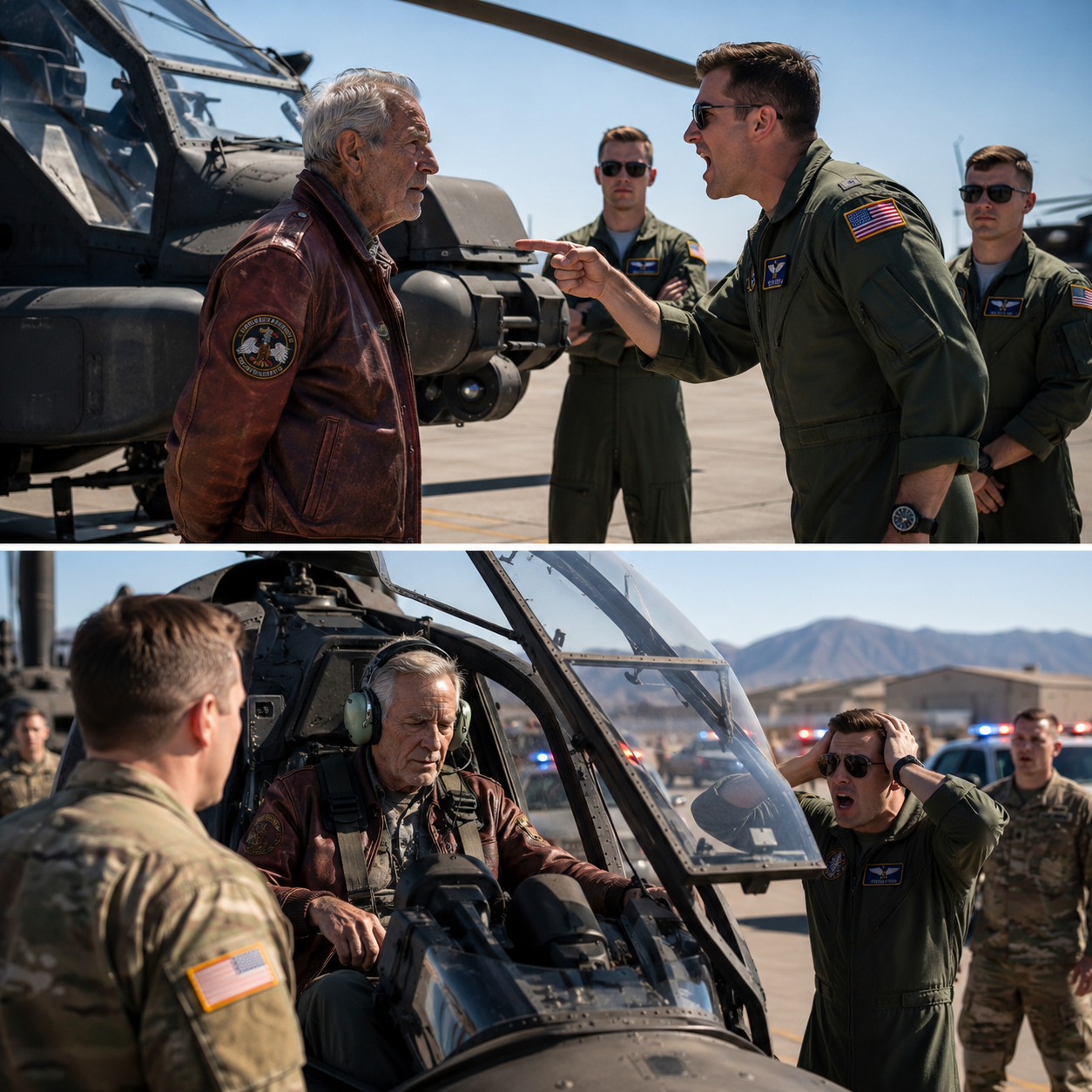 A Young Captain Mocked an Elderly Veteran on the Flight Line and Dared Him to Start the Apache—But When the Blades Began Spinning, His Son’s Dark Money Secret Started Falling Apart