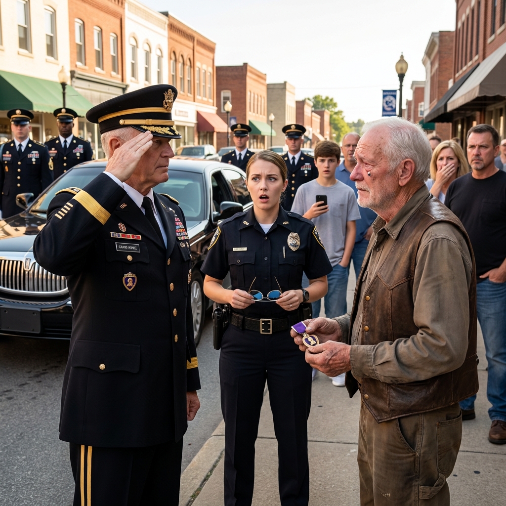 A police officer called me a stolen valor fraud on Main Street while a crowd filmed it on their phones. I emptied my pockets onto the hood of her patrol car — and a Purple Heart fell onto the asphalt just as a military convoy crested the hill.