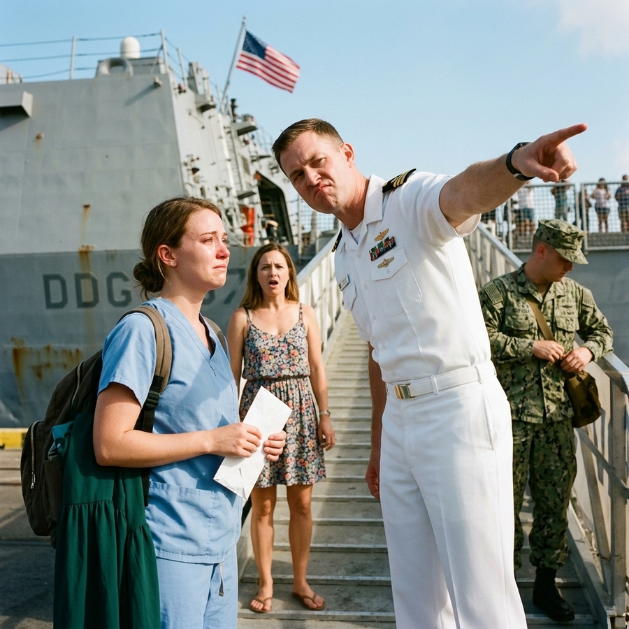 They Mocked Her Scrubs and Blocked Her Entry To Board The Ship—Until A Voice from Behind Changed Everything Forever
