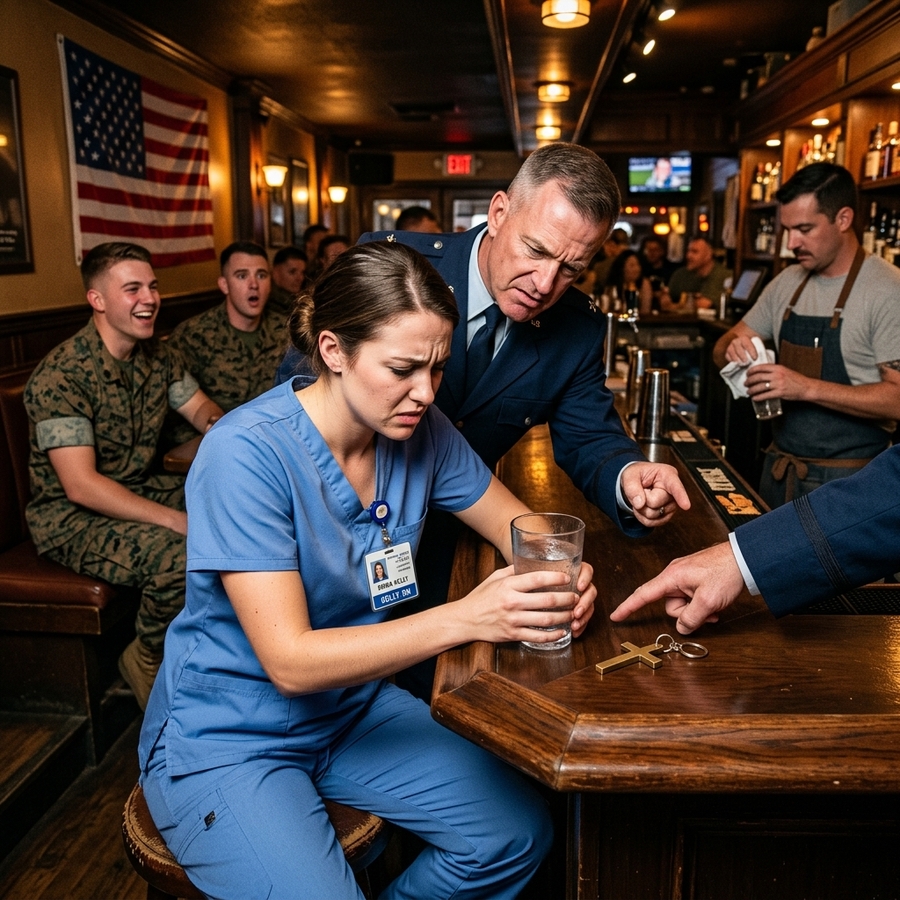 When I Whispered “Ghost Lady” After He Mocked My Scrubs, the Bar Fell Silent — Then a General Walked In.