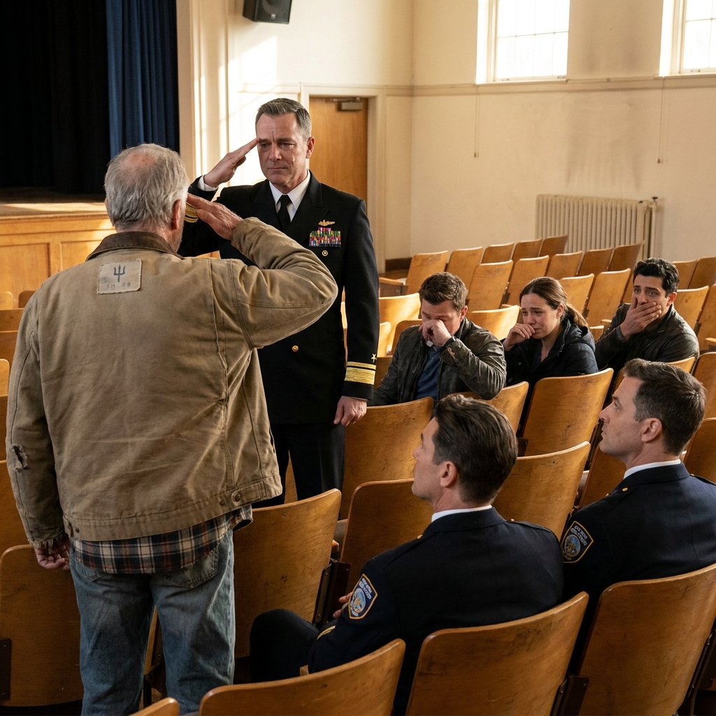 My great-nephew invited me to his commissioning and the recruits in the back row laughed at my faded jacket. I sat alone until the admiral saw me, walked off the stage, and saluted without a word.