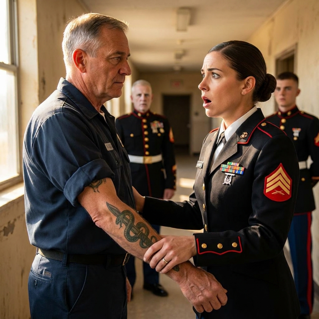 Single Dad Janitor Watched His Twin Girls Graduate — Until a USMC Captain Saw His Tattoo and Froze