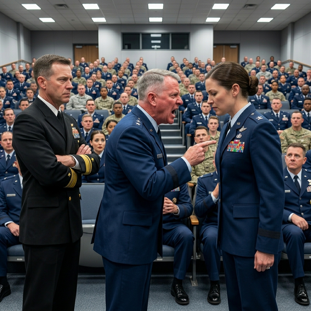 My father laughed at me in a briefing and told me “sit down, you’re a nobody” in front of 200 officers — then I stood up and said two words that made his face go completely pale. You won’t believe what happened next.