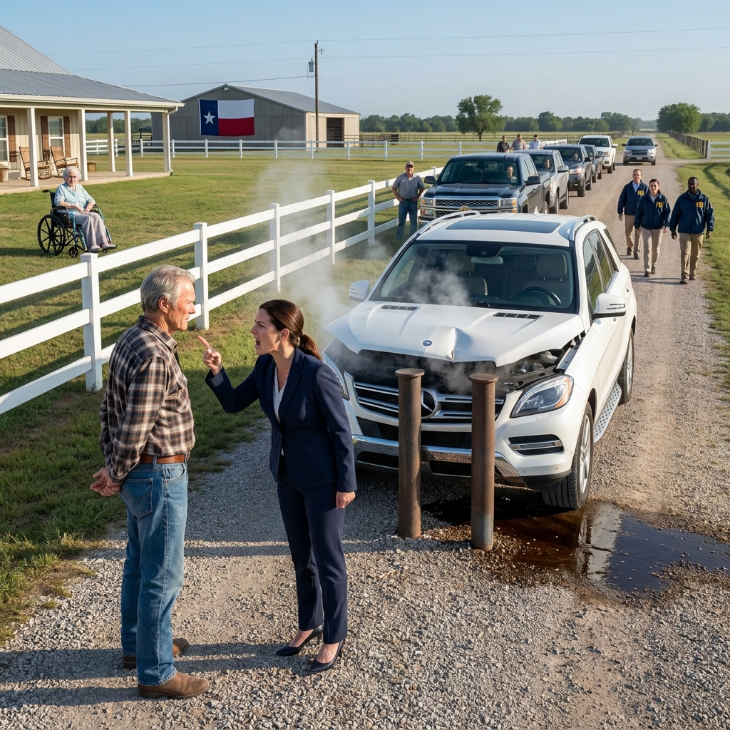 HER HOUSEWIFE CONVOY OF 15 SUVS STORMED MY RANCH TO INTIMIDATE MY SICK WIFE — BUT WHEN HER LEXUS HIT MY STEEL BARRIER AT 15 MPH, THE FBI AGENTS WATCHING FROM THE TREELINE KNEW EXACTLY WHOSE CRIMINAL ENTERPRISE JUST ENDED