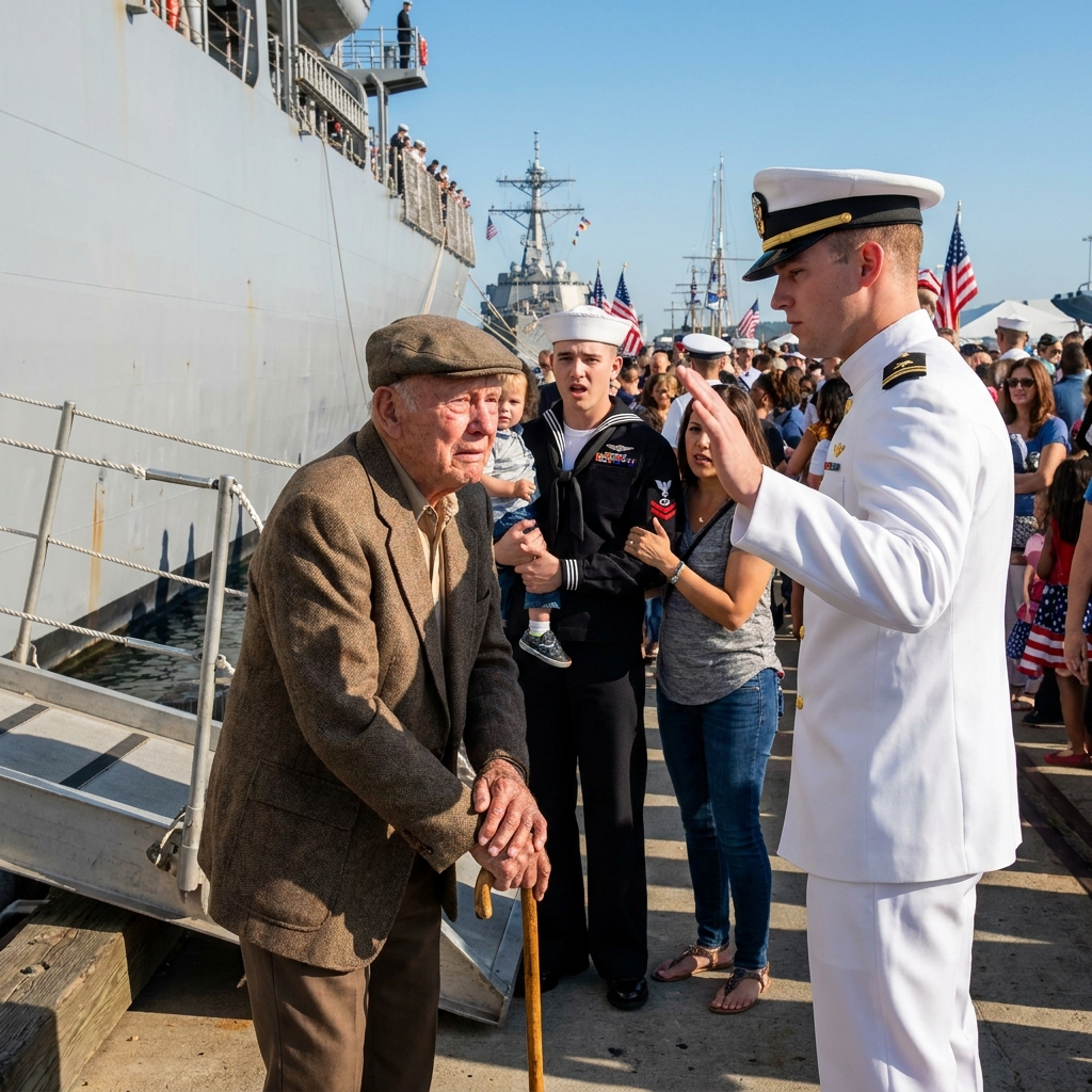 A Navy lieutenant blocked me from boarding my own ship during Fleet Week and asked if my service pin was a prize for perfect attendance at bingo. I didn’t say a word. I just touched the piece of shrapnel that’s been two inches from my skull since 1944 and waited.