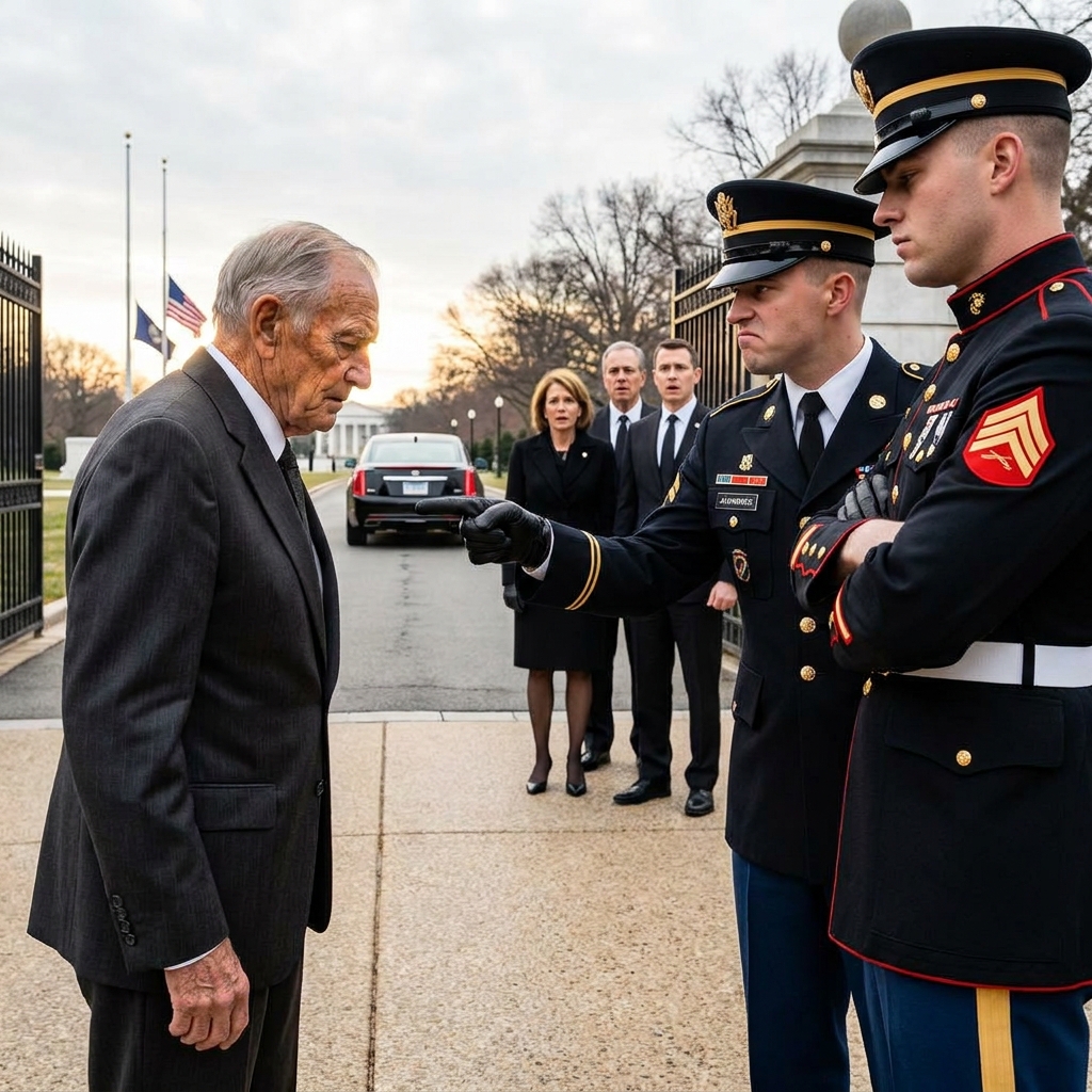 Guards refused me at my general’s funeral because my suit was worn and I carried no invitation. I stood silent as they threatened to arrest me. Then a four-star general saw the tarnished piece of shrapnel on my lapel and halted the entire procession.