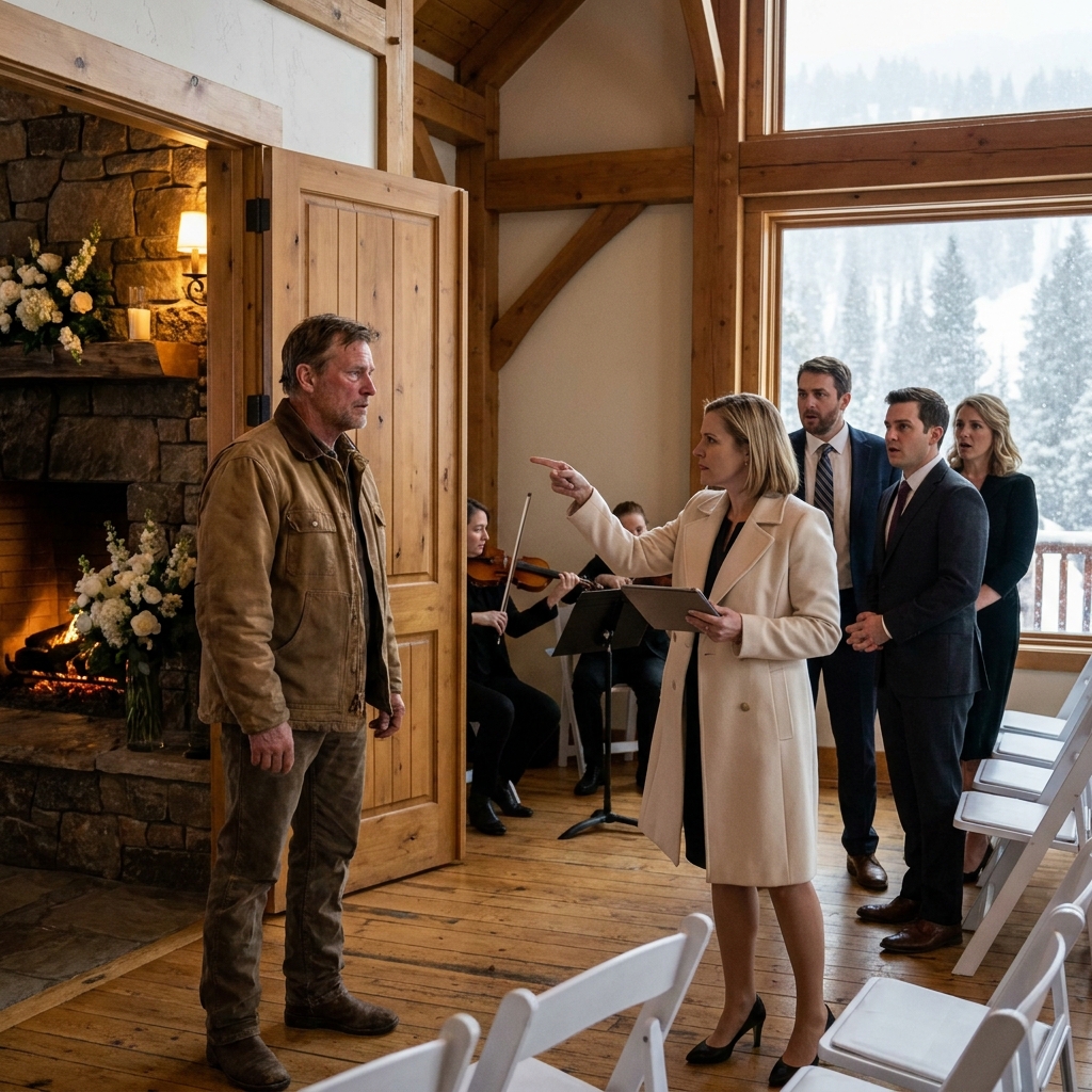 A woman I barely knew turned my family’s ski lodge into a wedding venue without my permission. I handed the deputy one expired parking agreement from six years ago. He said close the doors.