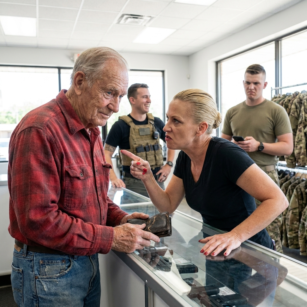 A gun store manager laughed at an 84-year-old man and threatened to call the police on him for his own good. Then a colonel walked in, saluted the man, and said four words: “Medal of Honor, Congressional.”