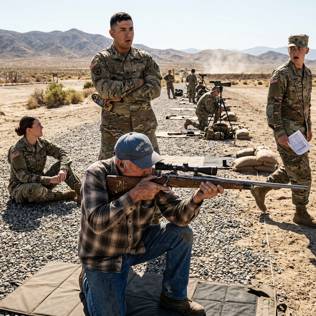 He Called Me Too Old and Tried to Bench Me in Front of Eight Elite Shooters — Then I Cleared 1,100 Yards With a Battered Demo Rifle Older Than His Dad. The Silence After the Steel Rang Was Deafening.