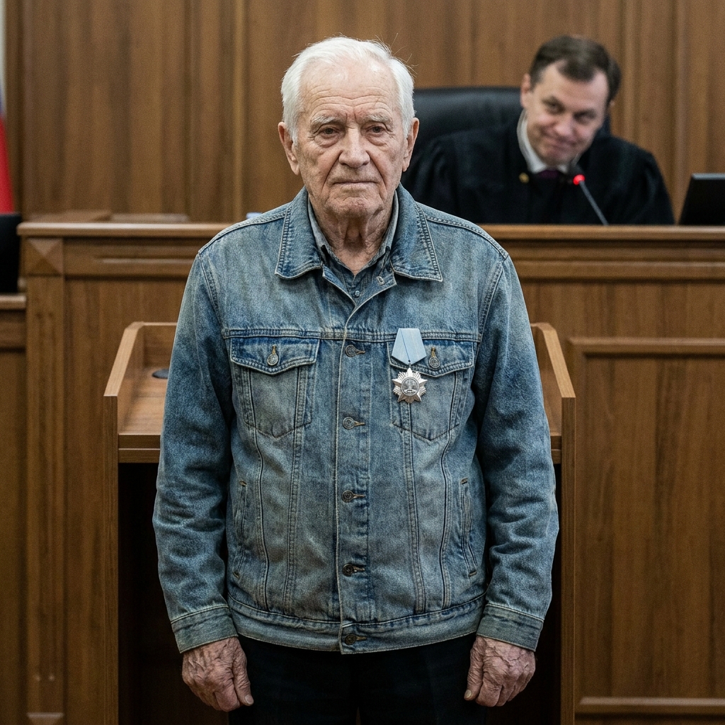 An arrogant judge mocked an 84-year-old veteran and ordered him to remove his faded denim jacket. The old man stayed silent, fiercely protecting the pale blue ribbon pinned over his heart.