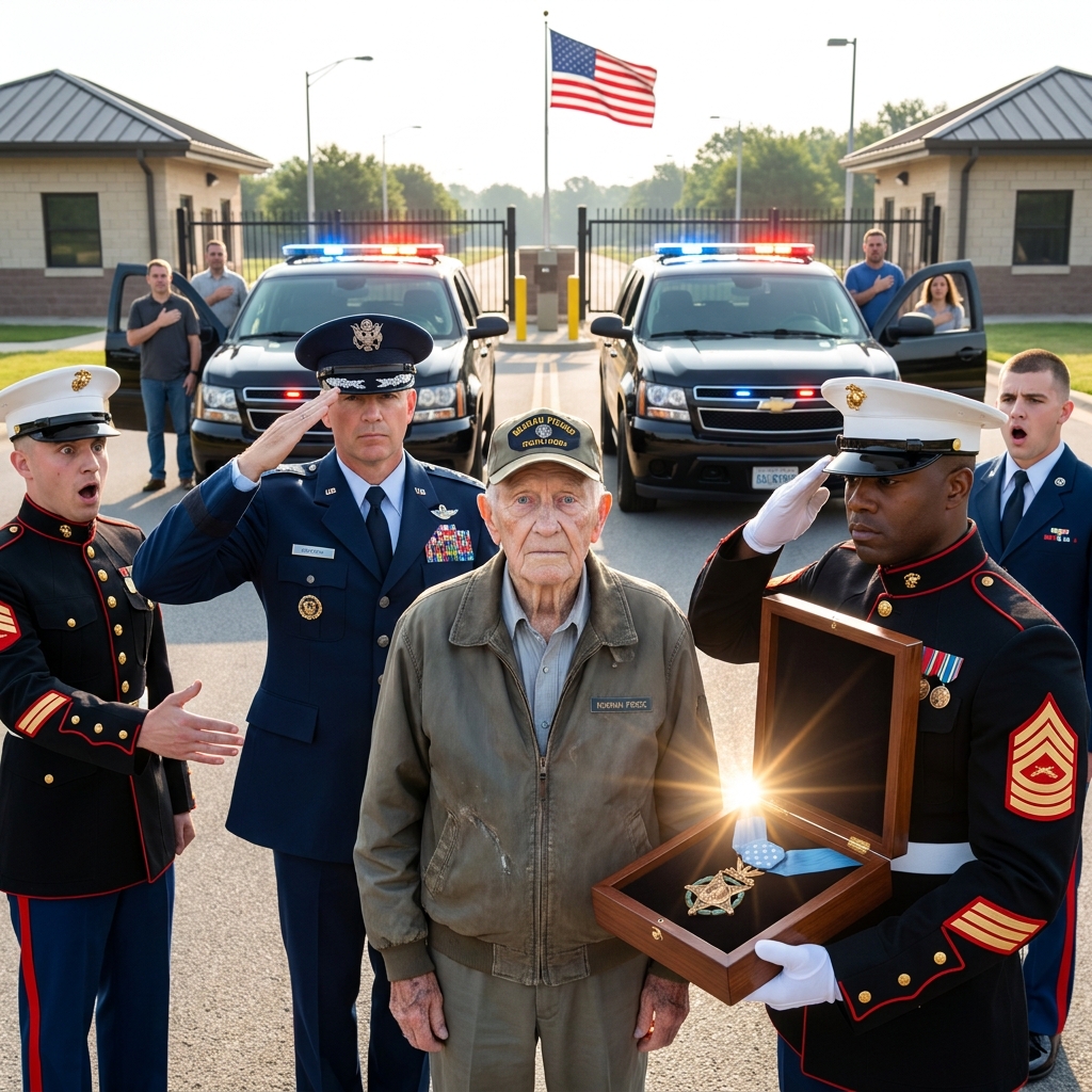 The Old Man in the Worn Jacket Said He Was Just Here for the Memorial Service — Then the Corporal Opened a Small Wooden Box, and Every Marine at the Gate Went Silent