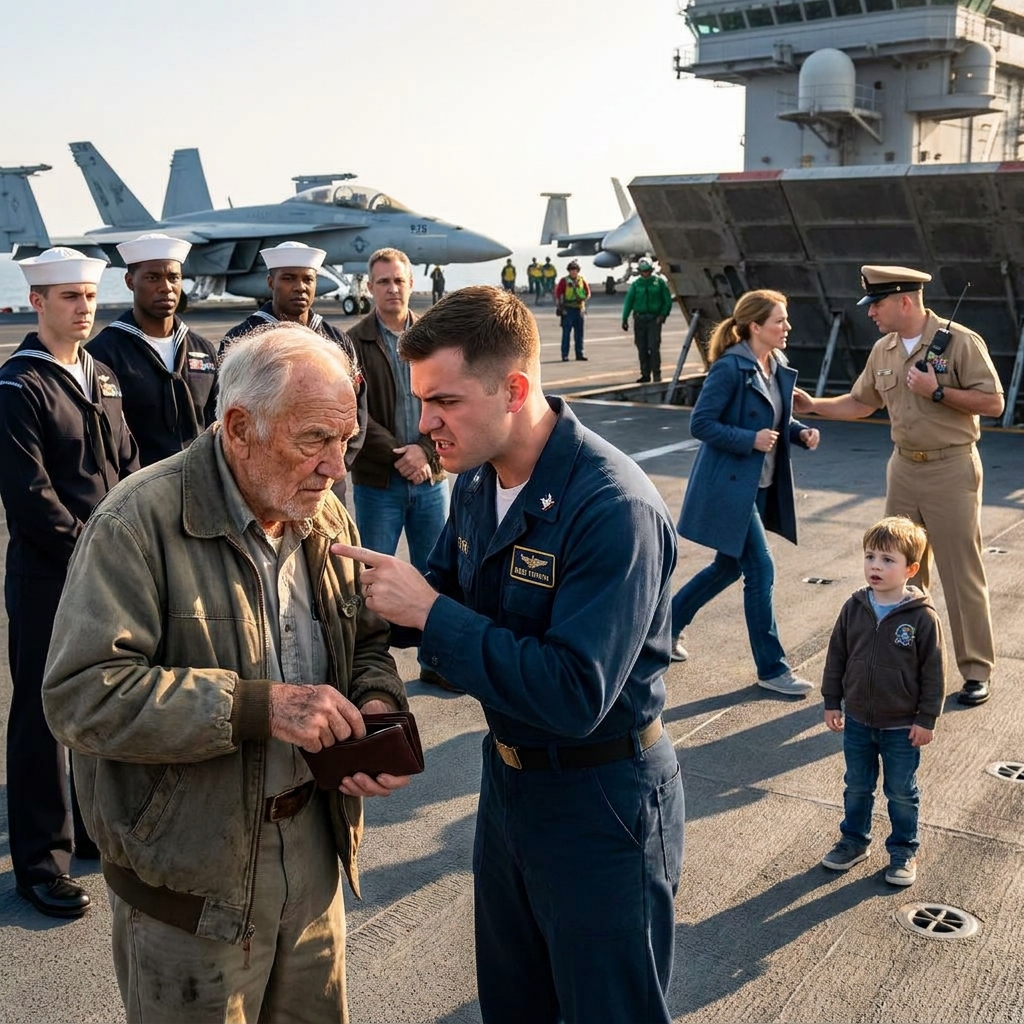 A young sailor told an old man he was nothing on that flight deck. When the Marines marched in and saluted him as Admiral, every witness stopped breathing.