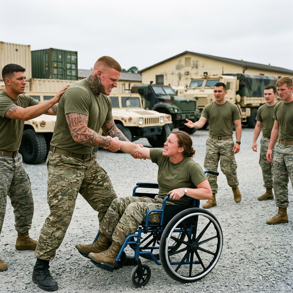 The Sergeant brutally dragged me from my wheelchair because he thought I was weak — when the Base Commander saw my SEAL Trident, he ended his career.