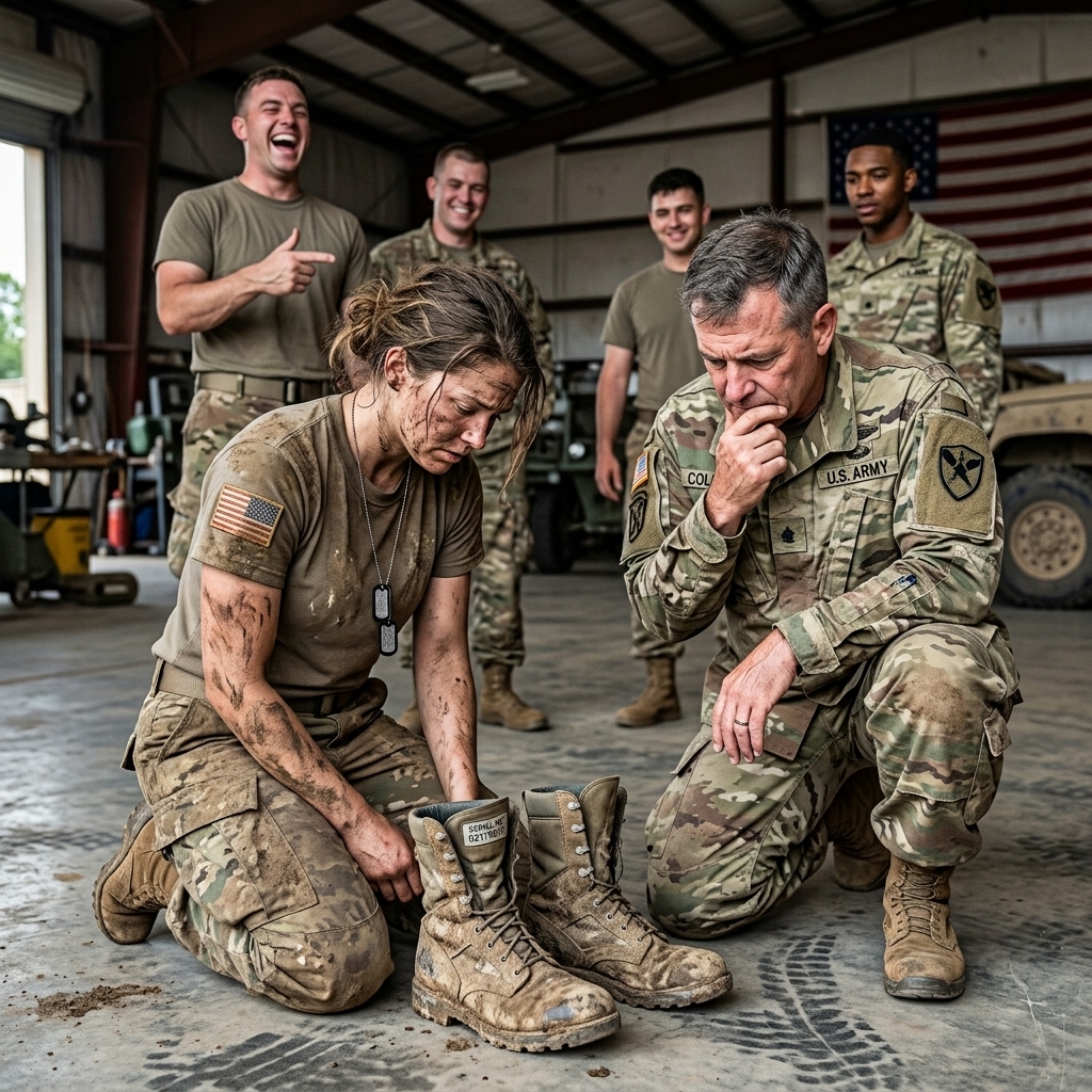 A colonel froze mid-inspection when he saw the serial number inside her worn-out boots — then the whole barracks watched him come undone