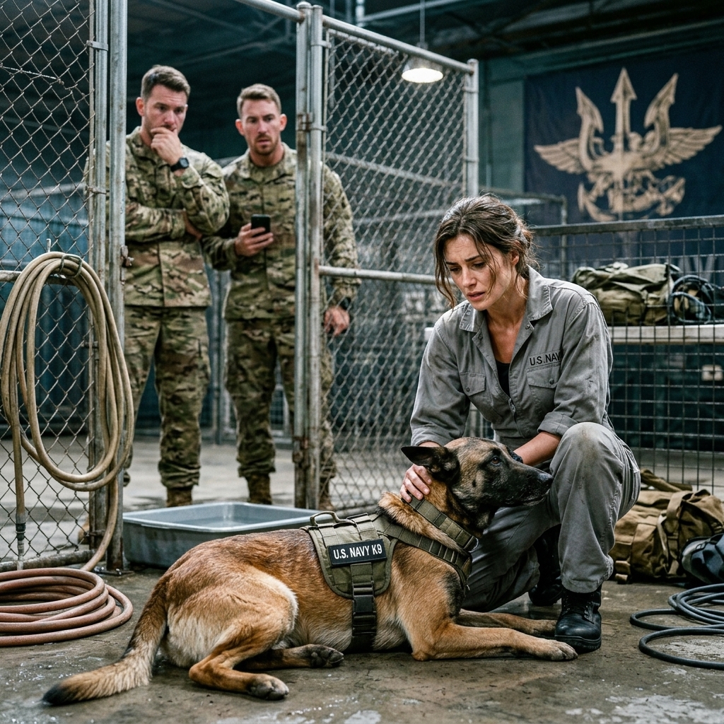 She was locked in a cage for a cruel prank, and now the FBI and military police are seizing the entire facility — they forced the new cleaner into a kennel with a vicious dog.