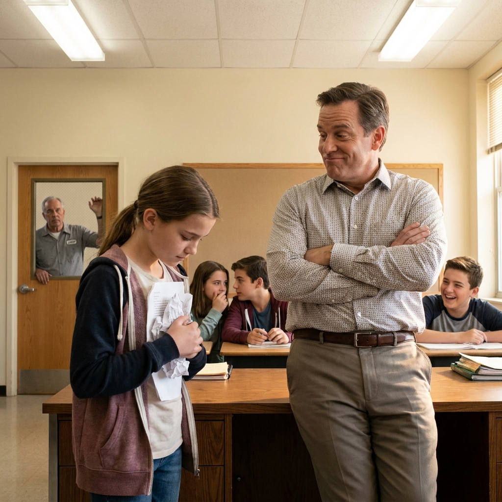 My daughter’s teacher called my combat wounds “psychological baggage” in front of her entire class. Friday morning, 23 members of my old platoon walked into that classroom, and the janitor was the only one who knew they were coming.