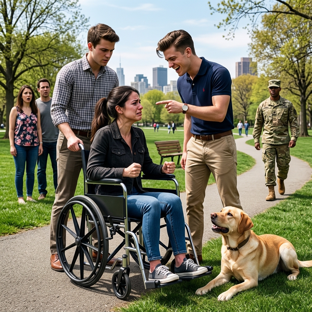 The rich kid’s smirk vanished in three seconds — after he locked a disabled artist’s wheelchair and attacked her rescue dog in front of the wrong bystander.
