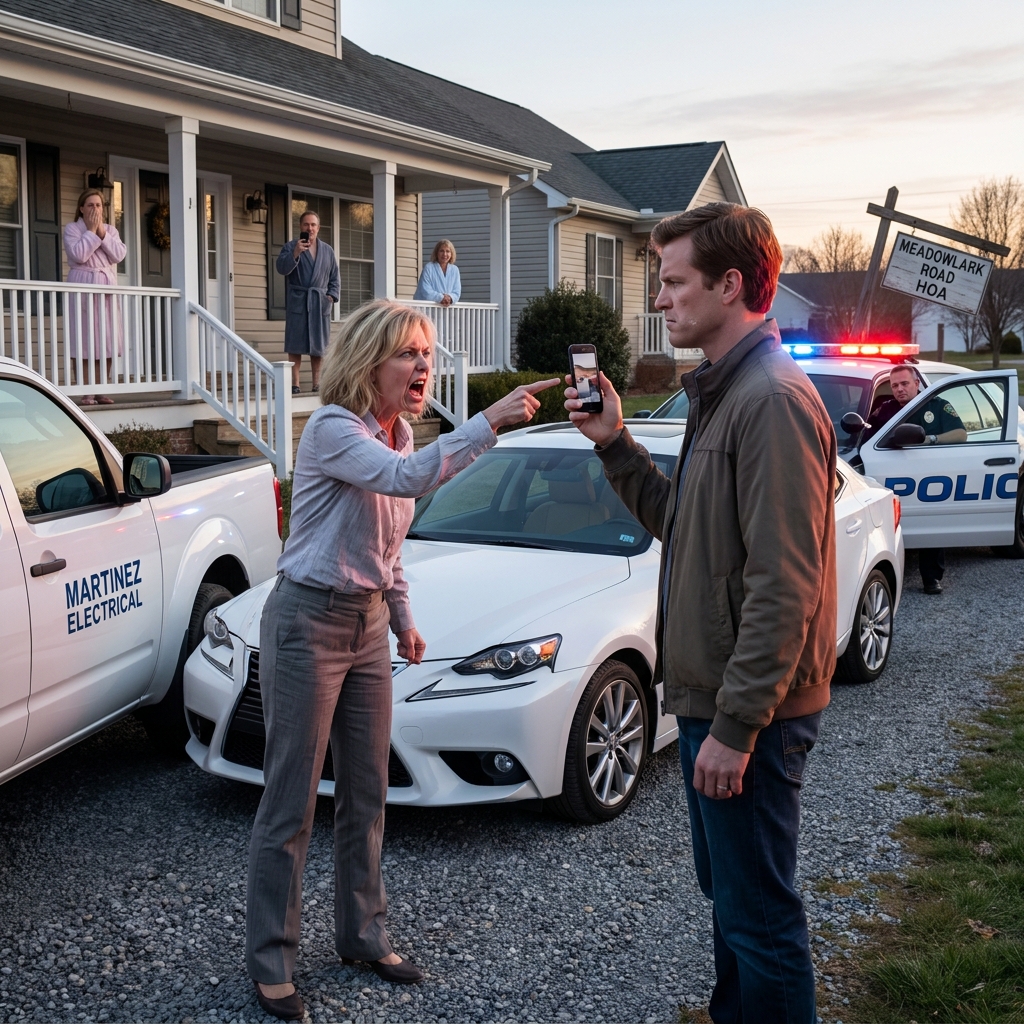 My HOA president screamed she’d seize my property by force at 6:00 a.m. while blocking my driveway. In my hand was the county clerk’s box showing $847,000 in hidden debt she’d been keeping from 67 families.