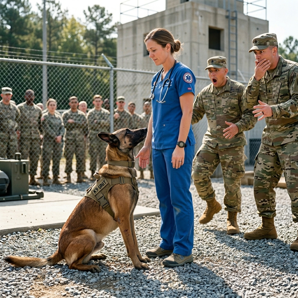 I Was Just a Nurse Hired to Evaluate an “Unsalvageable” Combat Dog—Then I Spoke a Single German Command, and the SEALs Watched 95 Pounds of Muscle Stop Dead in Its Tracks.